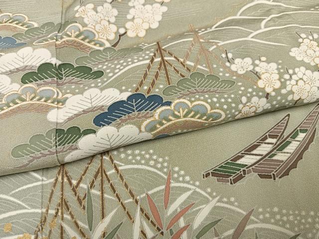 平和屋着物●訪問着 友禅 松竹梅 立波舟文 暈し染め 金彩 ますいわ屋扱い 正絹 逸品 AABG4857ph