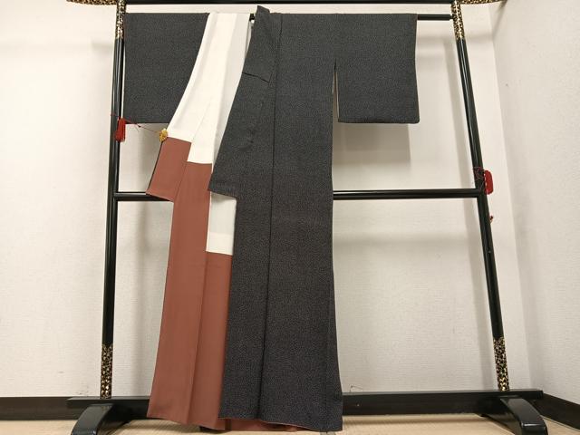 平和屋着物●江戸小紋 大小あられ 黒地 正絹 逸品 AABG4861ph
