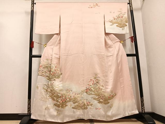 平和屋着物●訪問着 友禅 駒刺繍 松竹梅 風景籬文 暈し染め 金彩 松坂屋扱い 正絹 逸品 AABG4862ph
