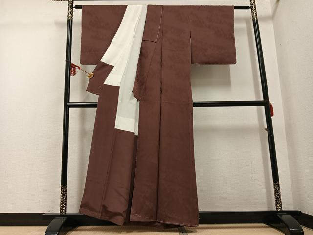 平和屋着物●上質な色無地 樹林地紋 赤褐色 正絹 逸品 未使用 AABG4864ph