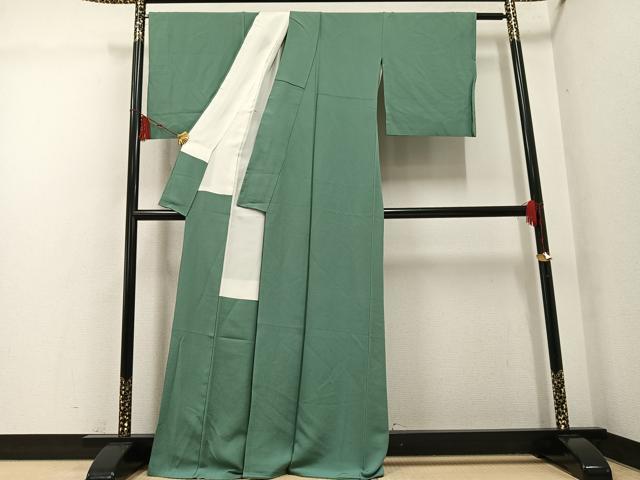 平和屋着物●上質な色無地 老竹色 正絹 逸品 AABG4865ph