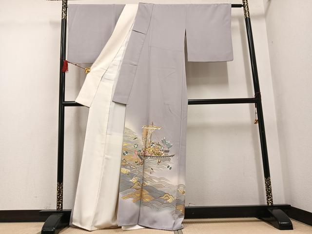 平和屋着物●豪華色留袖 友禅 作家物 駒刺繍 宝舟 暈し染め 金彩 正絹 逸品 AABG4870ph