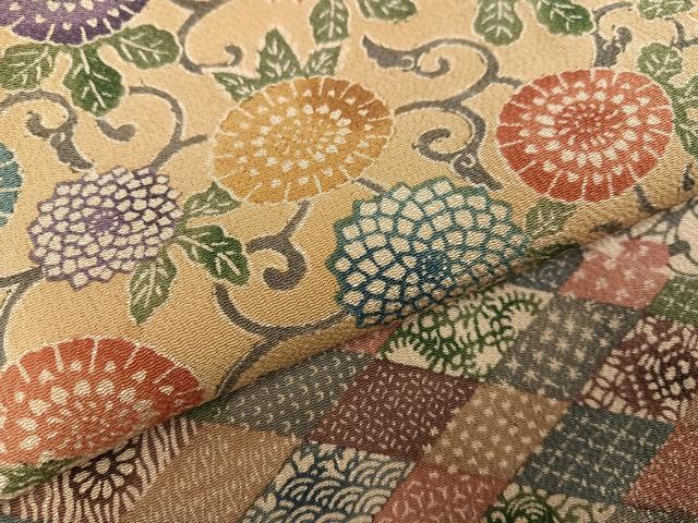 平和屋着物●西岡都巳二 紅型 訪問着 花鳥文 鬼しぼ縮緬 正絹 逸品 AABG4874ph