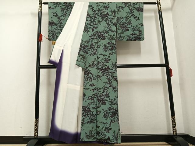 平和屋着物●上質な小紋 型染め 草花文 鬼しぼ縮緬 正絹 逸品 AABG4875ph