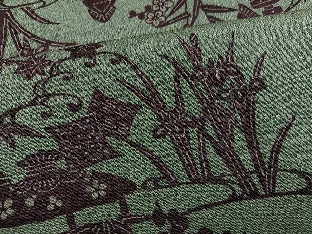 平和屋着物●上質な小紋 型染め 草花文 鬼しぼ縮緬 正絹 逸品 AABG4875ph