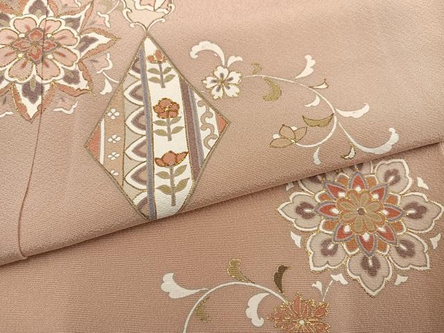 平和屋着物●訪問着 友禅 駒刺繍 花唐草文 金彩 正絹 逸品 AABG4876ph
