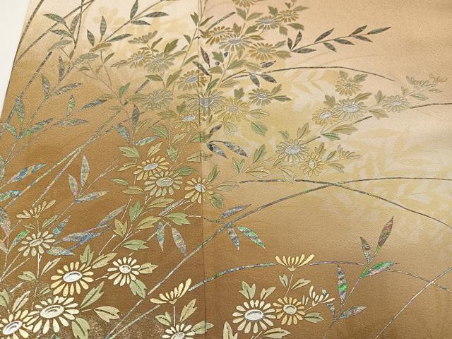 平和屋着物●訪問着 草花文 暈し染め 金銀彩 正絹 逸品 AABG4877ph
