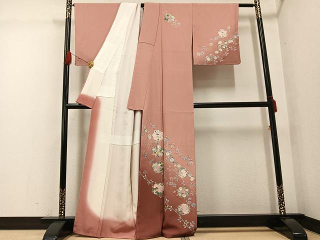平和屋着物●訪問着 友禅 絞り 枝花文 暈し染め 金彩 正絹 逸品 未使用 AABG4882ph