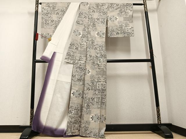 平和屋着物●本場大島紬 白大島 一元7マルキ 総絣 風景草花文 正絹 逸品 AABG4886ph