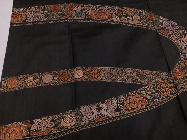 平和屋着物●訪問着 本場大島紬 刺繍 花鳥文 正絹 逸品 AABG4889ph