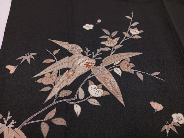 平和屋着物●訪問着 友禅 松竹梅 黒地 金彩 鬼しぼ縮緬 正絹 逸品 AABG4901ph