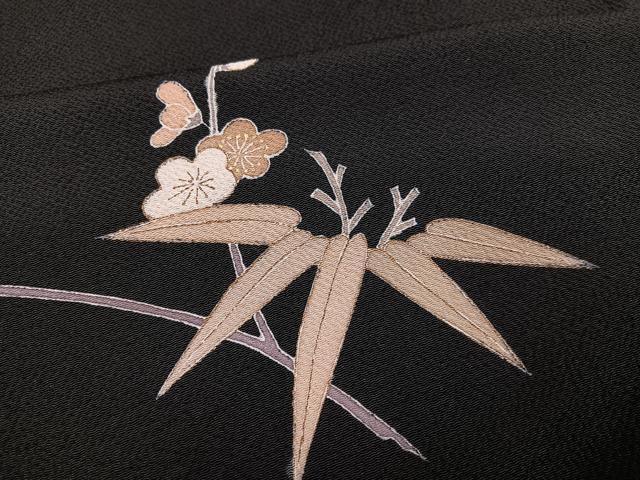 平和屋着物●訪問着 友禅 松竹梅 黒地 金彩 鬼しぼ縮緬 正絹 逸品 AABG4901ph