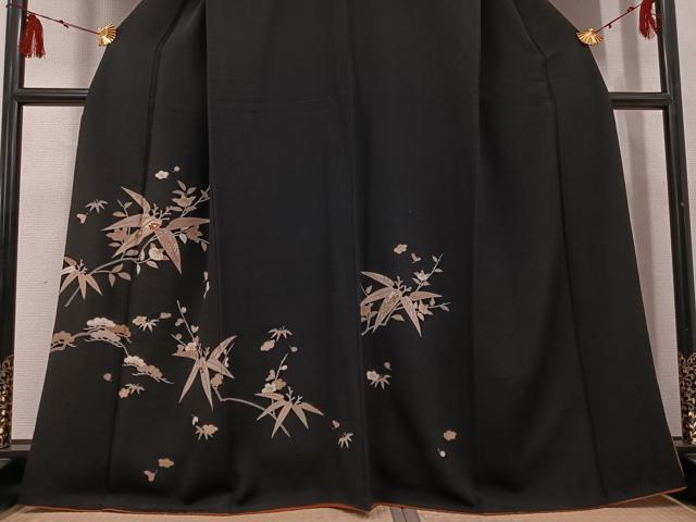 平和屋着物●訪問着 友禅 松竹梅 黒地 金彩 鬼しぼ縮緬 正絹 逸品 AABG4901ph