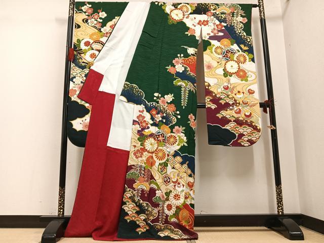 平和屋着物●豪華振袖 駒刺繍 吉祥花宝尽くし 金彩 正絹 逸品 AABG4912ph
