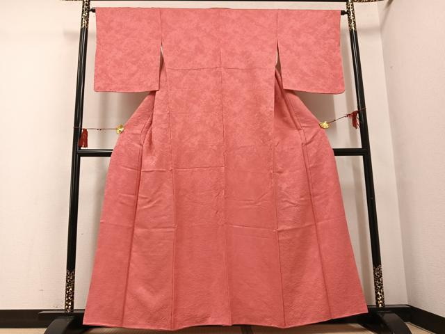 平和屋着物●上質な色無地 紋意匠 浅緋色 正絹 逸品 AABG4914ph