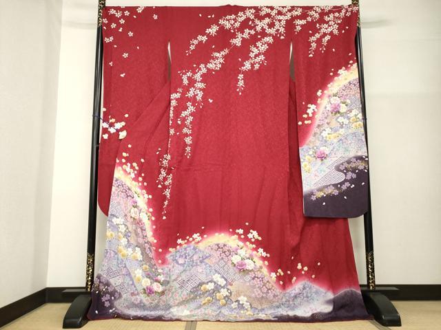 平和屋着物●豪華振袖 遠山花文 暈し染め ロング丈 正絹 逸品 AABG4923ck
