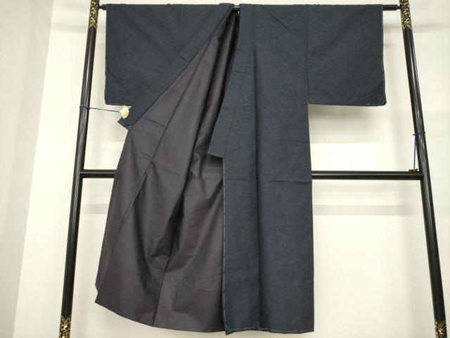 平和屋着物●男性 紬 色無地 藍鉄色 正絹 逸品 未使用 AABG4929ck