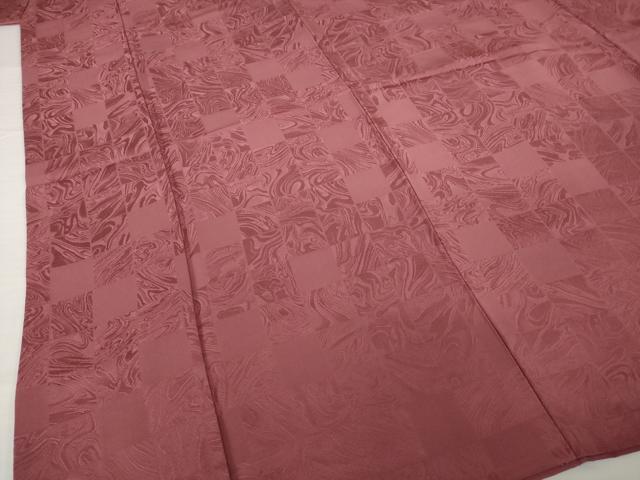 平和屋着物●上質な色無地 墨流し市松地紋 葡萄茶色 正絹 逸品 AABG4931ck
