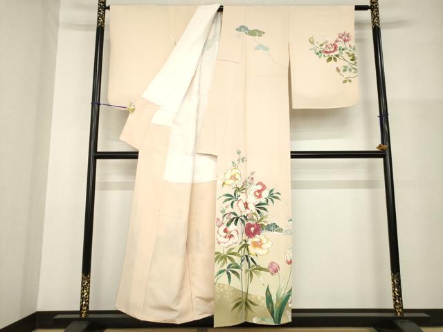 平和屋着物●訪問着 駒刺繍 草花文 金彩 正絹 逸品 AABG4934ck