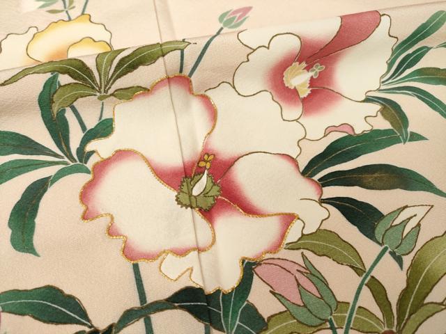 平和屋着物●訪問着 駒刺繍 草花文 金彩 正絹 逸品 AABG4934ck