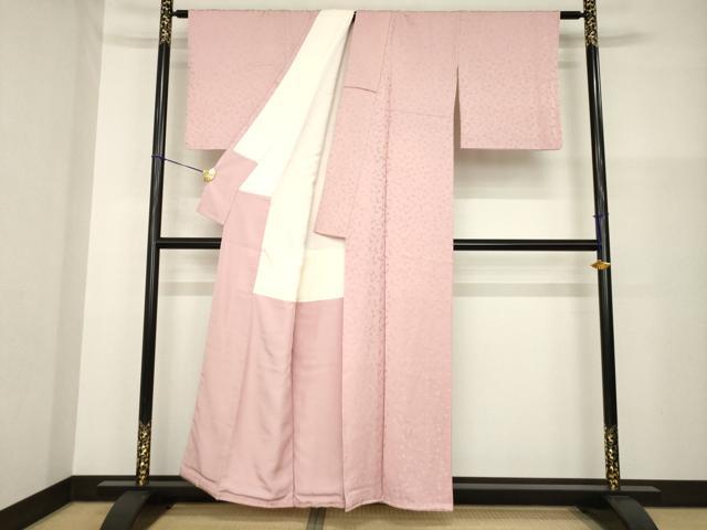 平和屋着物●上質な色無地 銀杏地紋 退紅色 正絹 逸品 AABG4936ck
