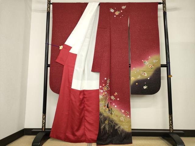 平和屋着物●豪華振袖 駒刺繍 女人御所車花文 暈し染め 金彩 正絹 逸品 AABG4940ck