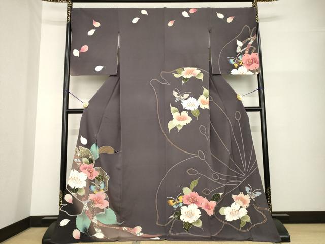 平和屋着物●訪問着 花蝶文 暈し染め 金彩 ロング丈 正絹 逸品 AABG4942ck