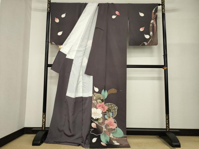 平和屋着物●訪問着 花蝶文 暈し染め 金彩 ロング丈 正絹 逸品 AABG4942ck