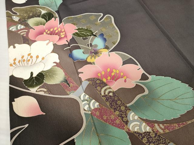 平和屋着物●訪問着 花蝶文 暈し染め 金彩 ロング丈 正絹 逸品 AABG4942ck