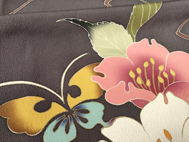 平和屋着物●訪問着 花蝶文 暈し染め 金彩 ロング丈 正絹 逸品 AABG4942ck