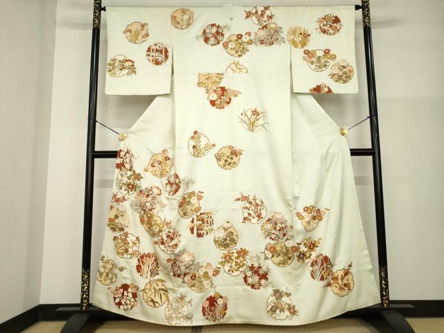 平和屋着物●訪問着　駒刺繍　雪輪草花文　金彩　正絹　逸品　AABG4944ck 平和屋着物○訪問着 駒刺繍 雪輪草花文 金彩 正絹 逸品 AABG4944ck