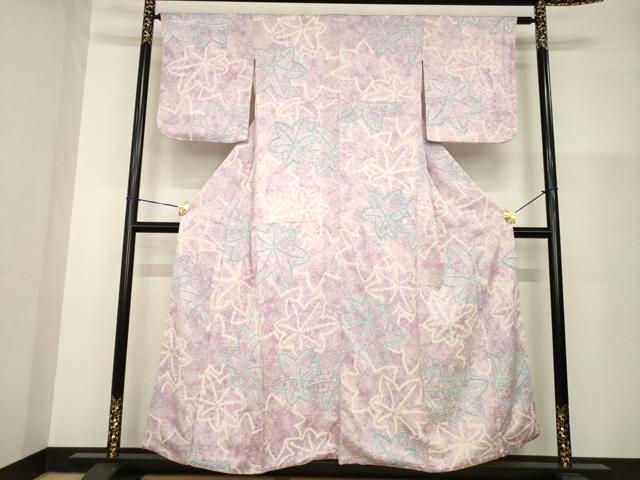 平和屋着物●上質な小紋 総絞り 楓 正絹 逸品 AABG4948ck