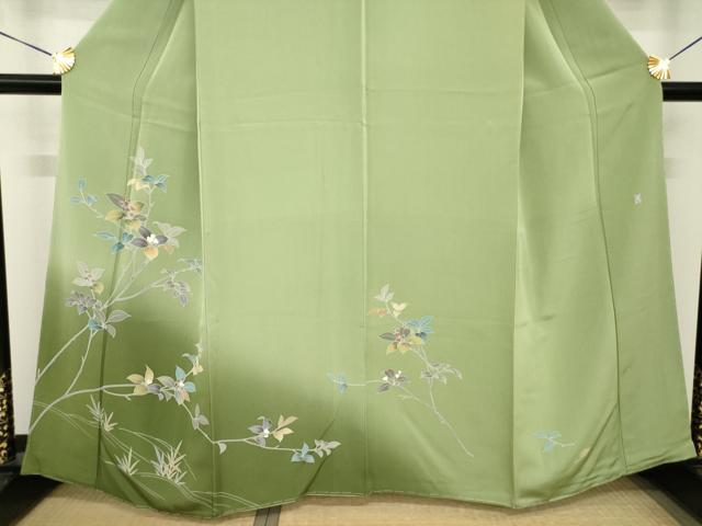 平和屋着物●訪問着 友禅 作家物 枝花文 暈し染め 正絹 逸品 未使用 AABG4956ck