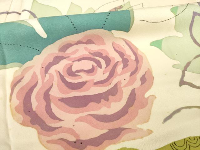 平和屋着物●訪問着 作家物 枝に休み鳥 薔薇 バラ 高島屋扱い 正絹 逸品 AABG4957ck