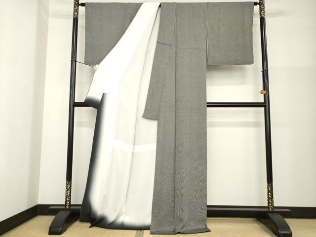 平和屋着物●伝統工芸師 服部光擴 江戸小紋 万筋 白×黒 正絹 逸品 AABG4966ck