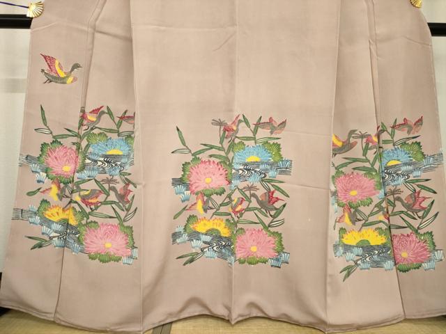 平和屋着物●訪問着 紅型 流水花鳥文 正絹 逸品 AABG4976ck