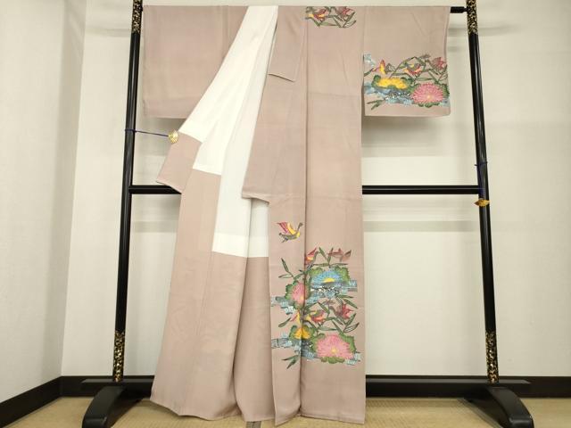平和屋着物●訪問着 紅型 流水花鳥文 正絹 逸品 AABG4976ck