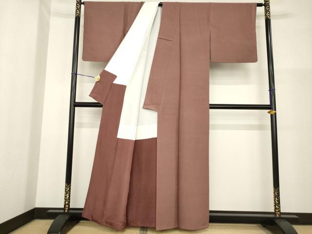 平和屋着物●お召 色無地 栗皮茶色 正絹 逸品 AABG4979ck