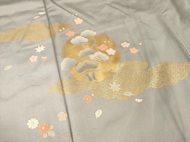 平和屋着物●豪華色留袖 駒刺繍 雪輪松文 梅 暈し染め 金彩 正絹 逸品 AABG4983ck