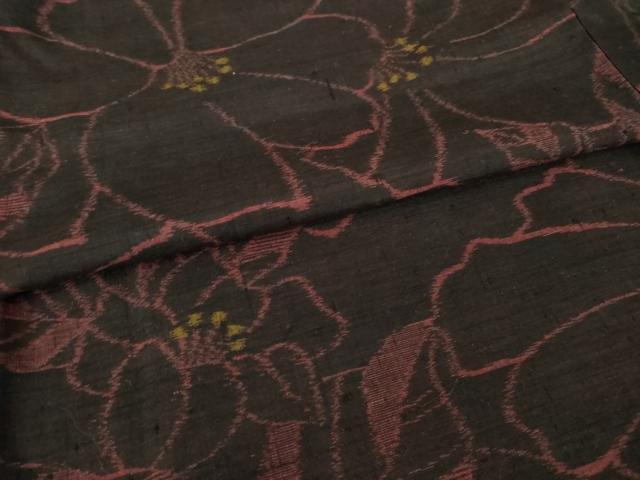 平和屋着物●小千谷紬 花尽くし 黒地 正絹 逸品 AABG4995ck