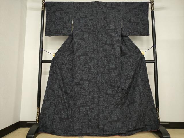 平和屋着物●本塩沢 110亀甲 古代壁画文様 正絹 逸品 AABG4996ck