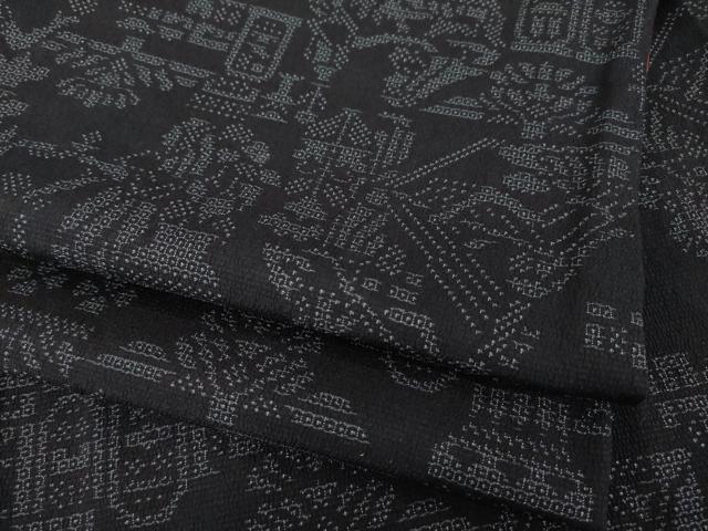 平和屋着物●本塩沢 110亀甲 古代壁画文様 正絹 逸品 AABG4996ck