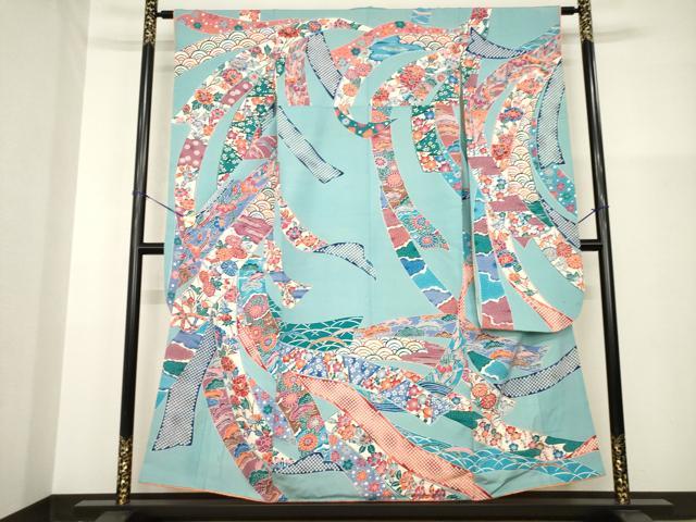 平和屋着物●豪華振袖 型染め 蔓帯花文 正絹 逸品 AABG4997ck