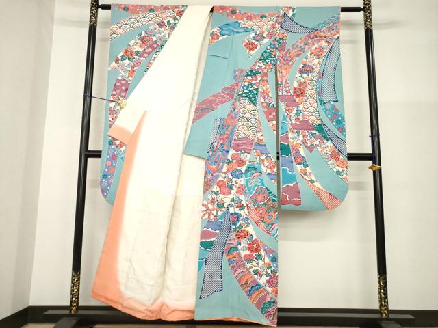 平和屋着物●豪華振袖 型染め 蔓帯花文 正絹 逸品 AABG4997ck