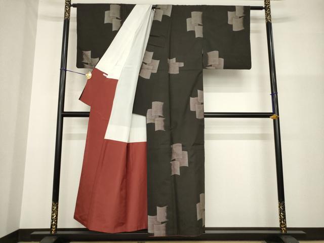 平和屋着物●本場大島紬 カタス9マルキ 地空き 色紙重ね文 正絹 逸品 AABG4998ck