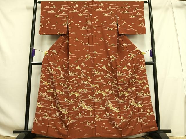 平和屋着物■訪問着 型染め 風景文 正絹 逸品 AABG5014oa