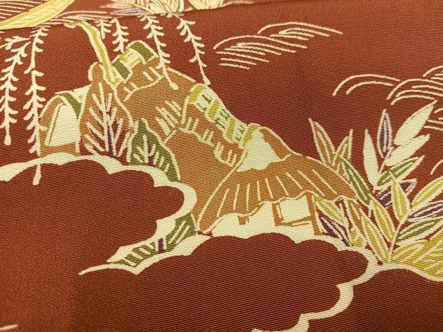 平和屋着物■訪問着 型染め 風景文 正絹 逸品 AABG5014oa