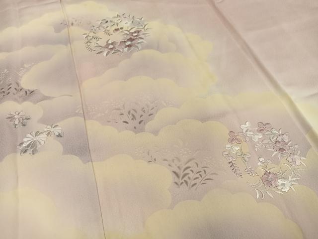 平和屋着物■訪問着 刺繍 草花雲重ね文 暈し染め 正絹 逸品 AABG5044oa
