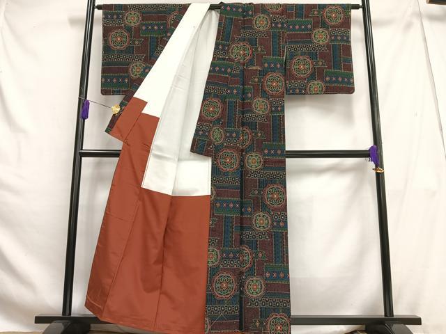 平和屋着物■上質な紬 飾花文 正絹 逸品 未使用 AABG5054oa