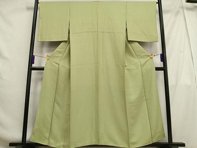 平和屋着物■上質な色無地 紋意匠 若葉色 正絹 逸品 AABG5079oa